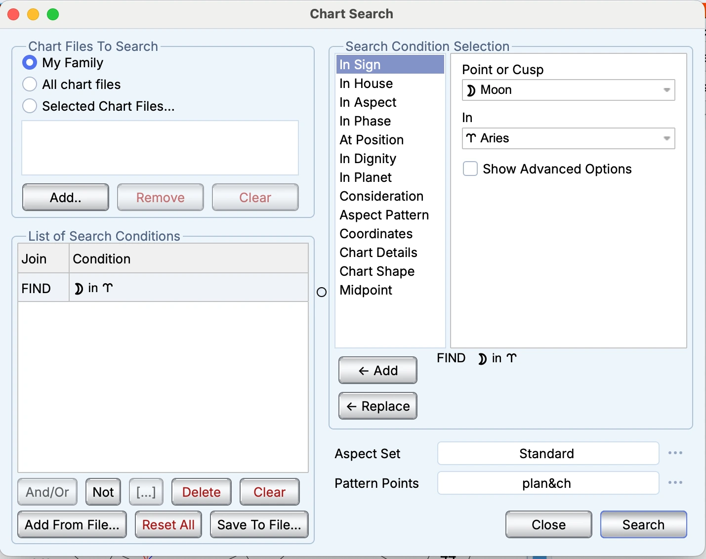 Chart Search in Solar Fire X