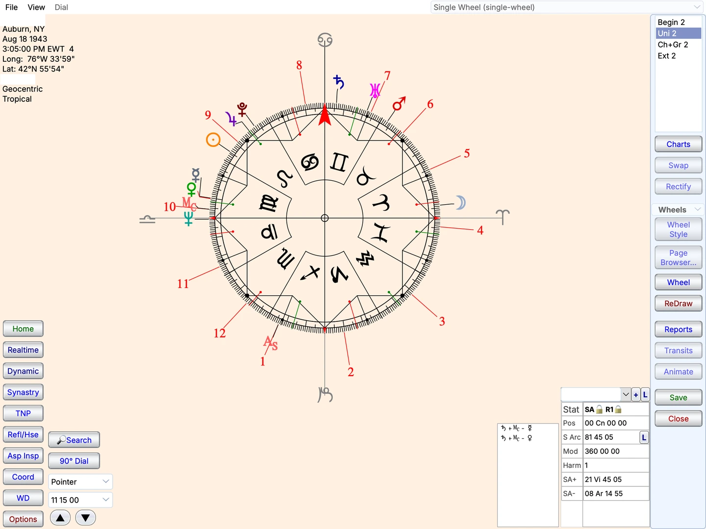 Pointer workspace in Solar Fire X